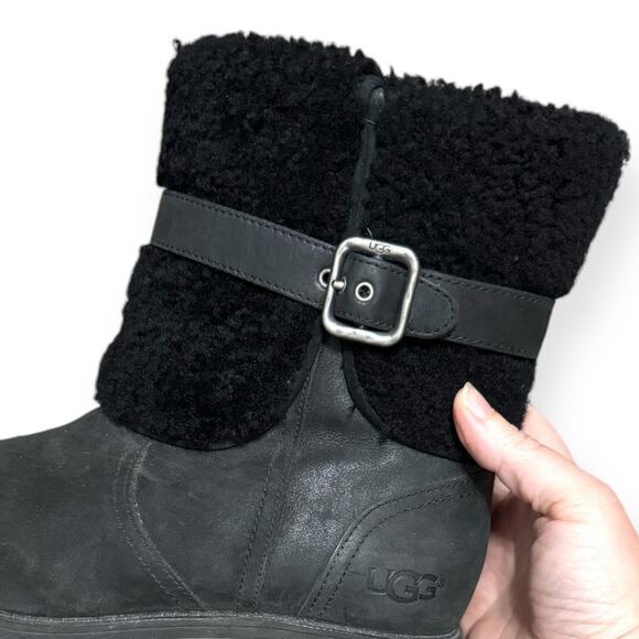 UGG Black Blayre II Wool Lined Waterproof Leather Zip Up Boots Women's Size 10 - Picture 7 of 11